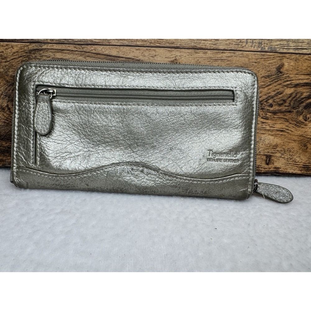 Tignanello‎ Silver Metallic Leather Zipper Wallet